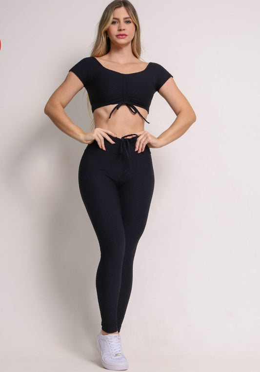 Laila Black Soft Textured Scrunch Leggings