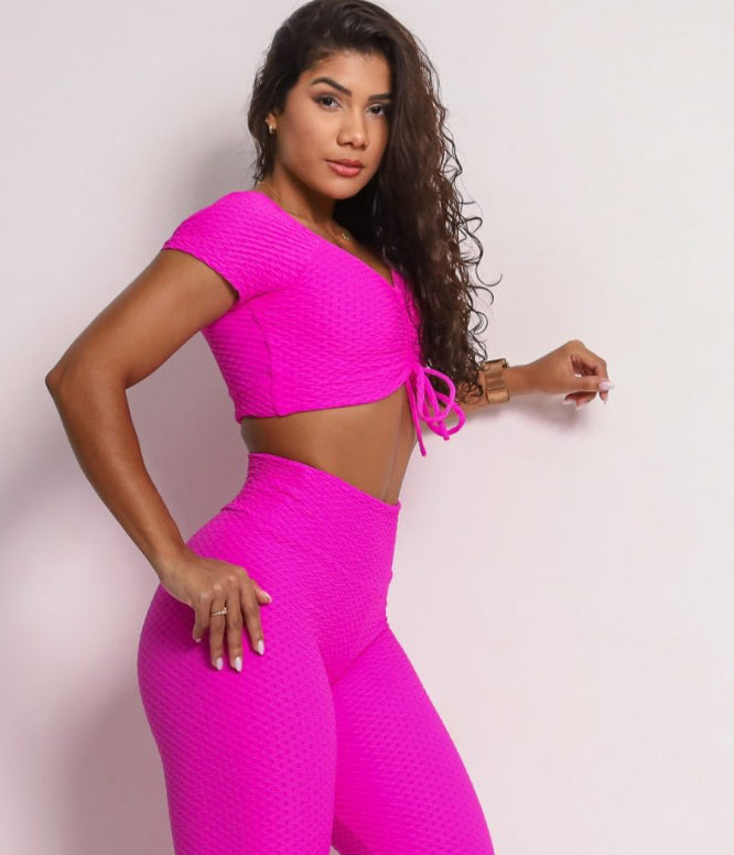 Belly Pink Soft Textured Crop top
