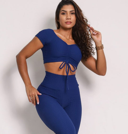 Bella Navy Soft Textured Crop top