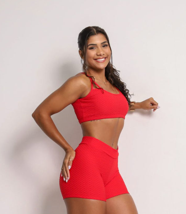 Ju Red Soft Textured Sports Bra