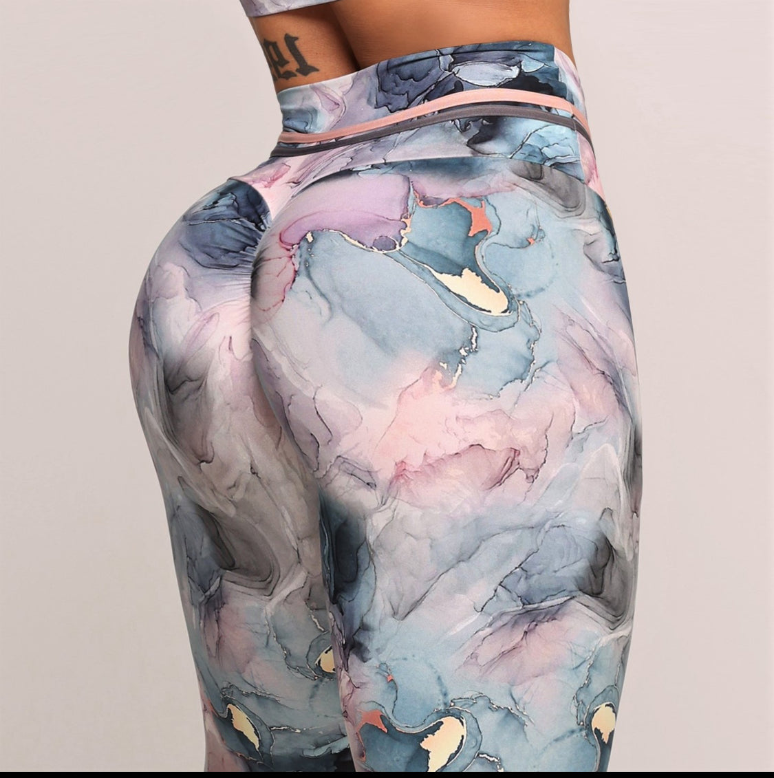 Marble Pink Scrunch Leggings