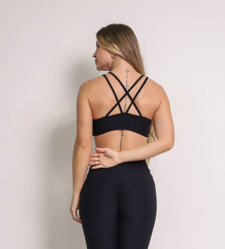 Lu Black Soft Textured Sports Bra
