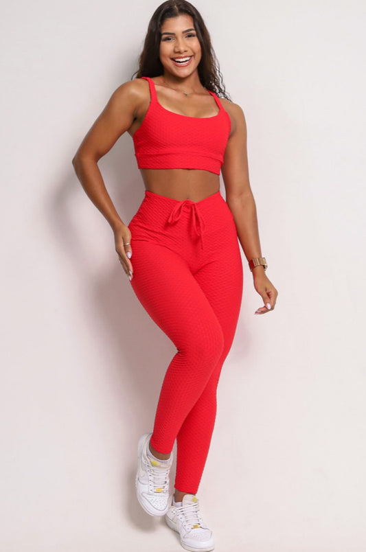 Laila Red Soft Textured Scrunch Leggings