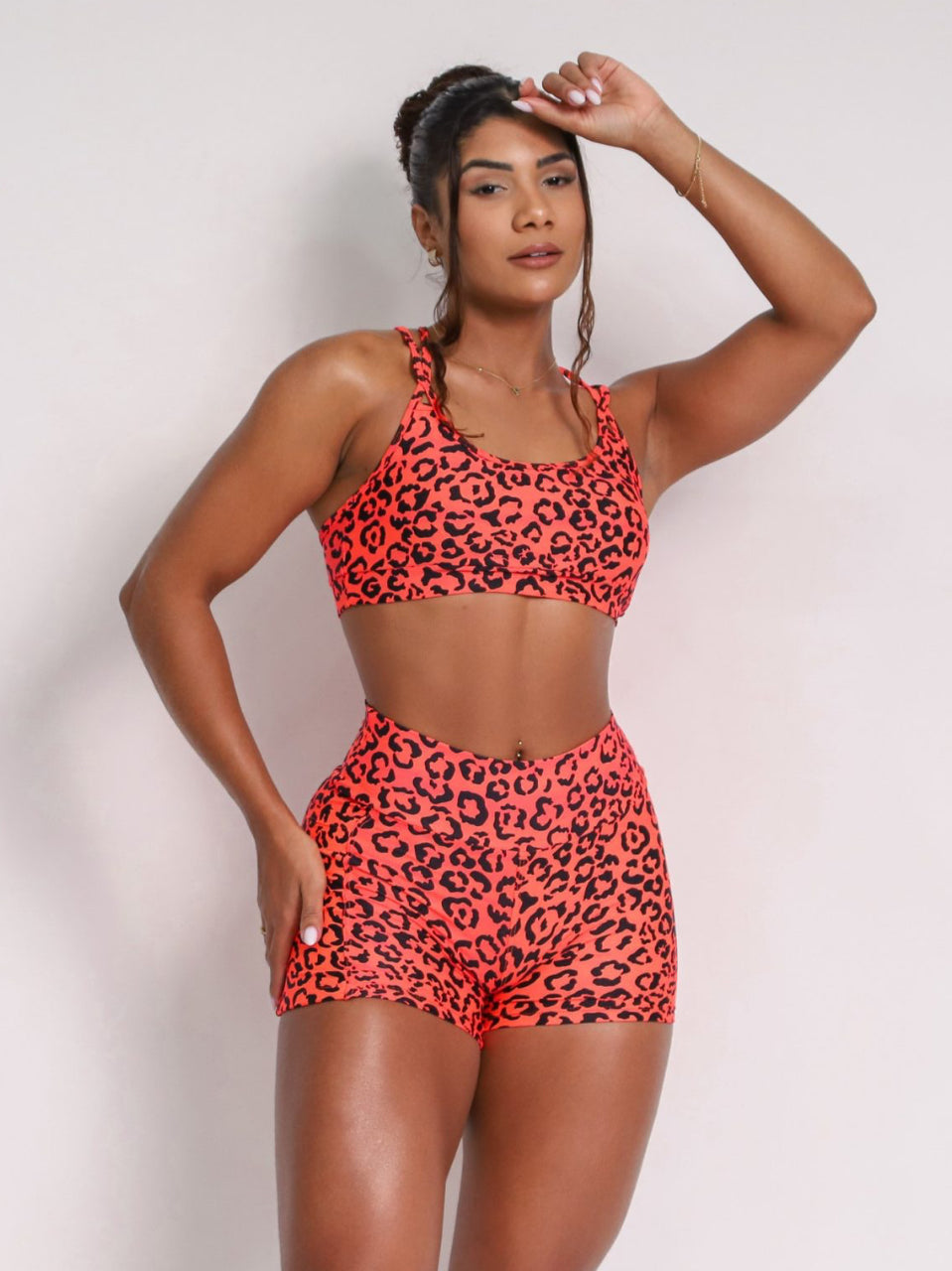Orange Cheetah Pockets Shorts