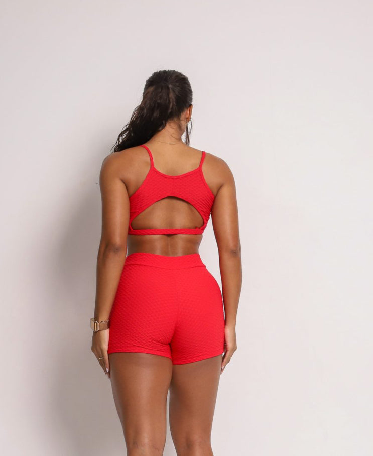 Ju Red Soft Textured Sports Bra