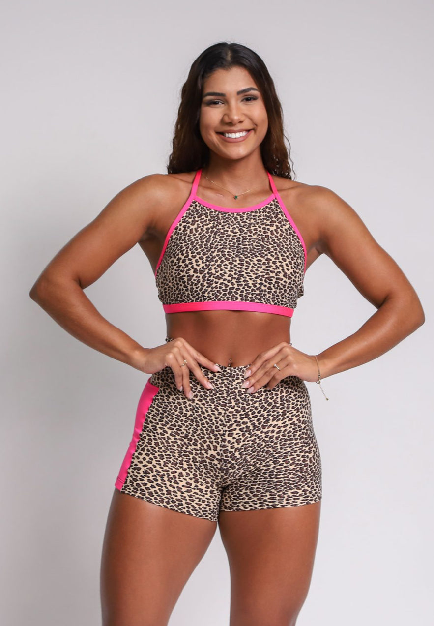 Brown Cheetah Pockets Shorts