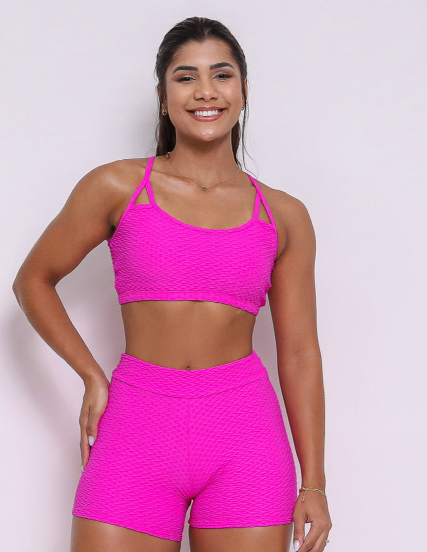 Ju Pink Soft Textured Sports Bra