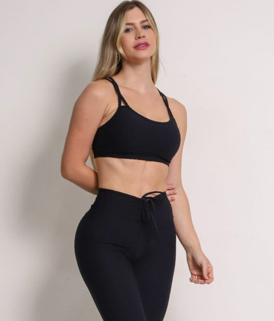 Lu Black Soft Textured Sports Bra