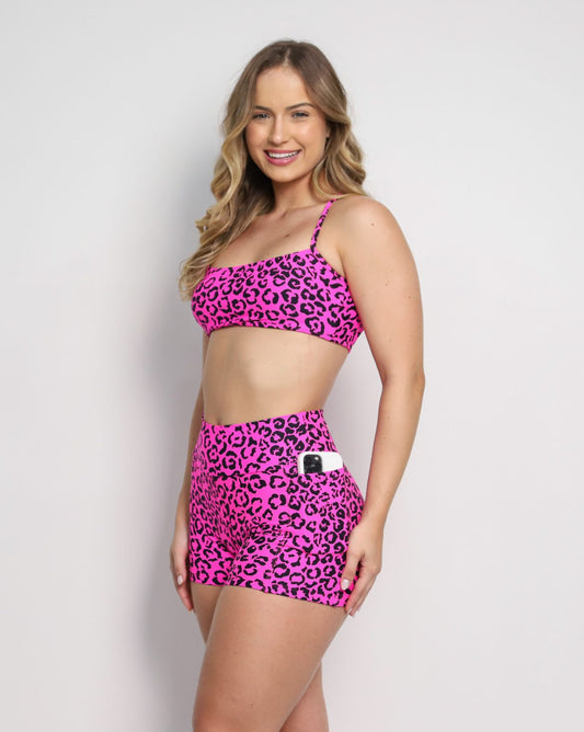 Pink Cheetah Pockets Shorts
