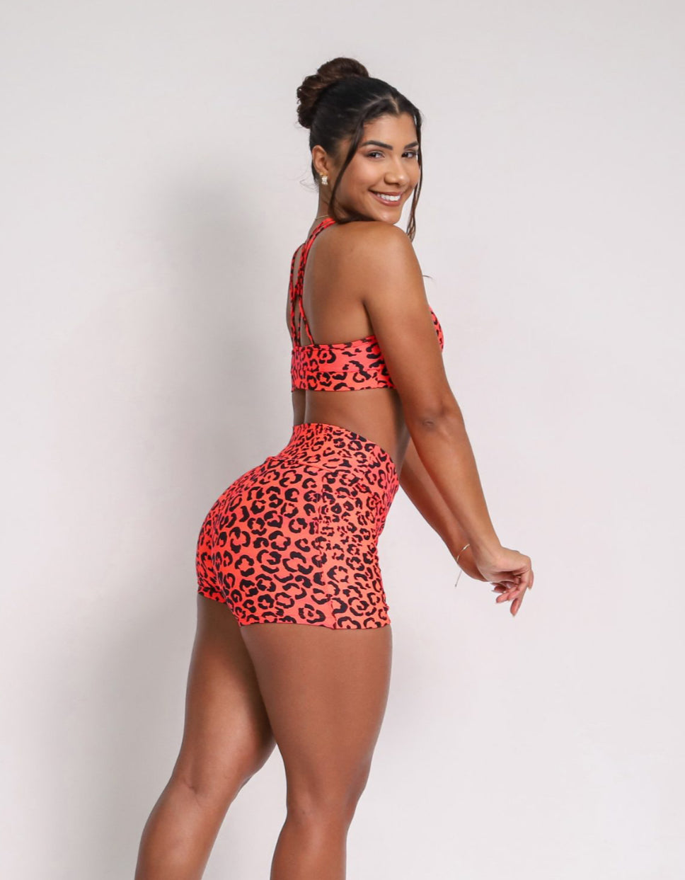 Orange Cheetah Pockets Shorts