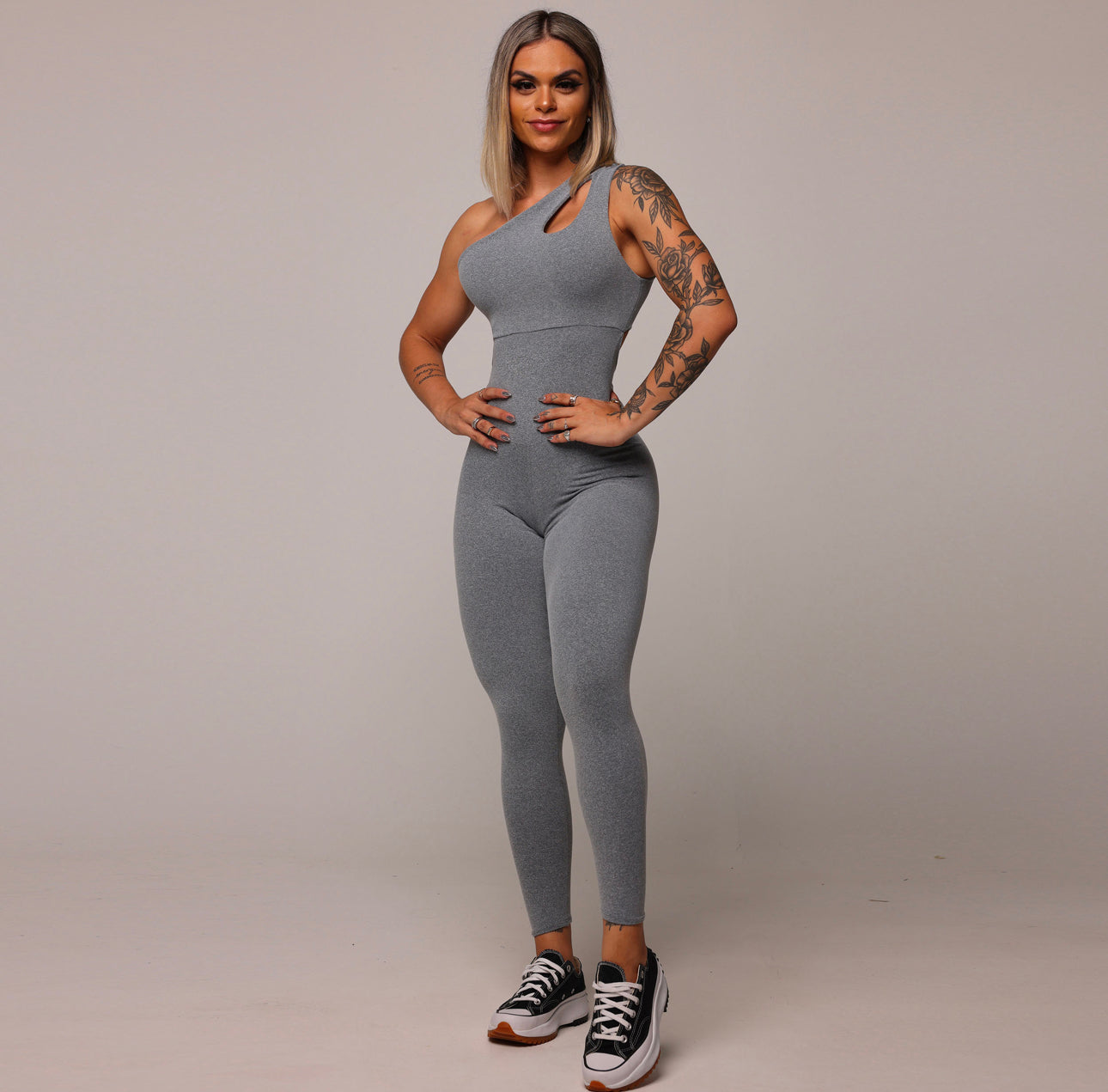 Grey One Shoulder Bodysuit