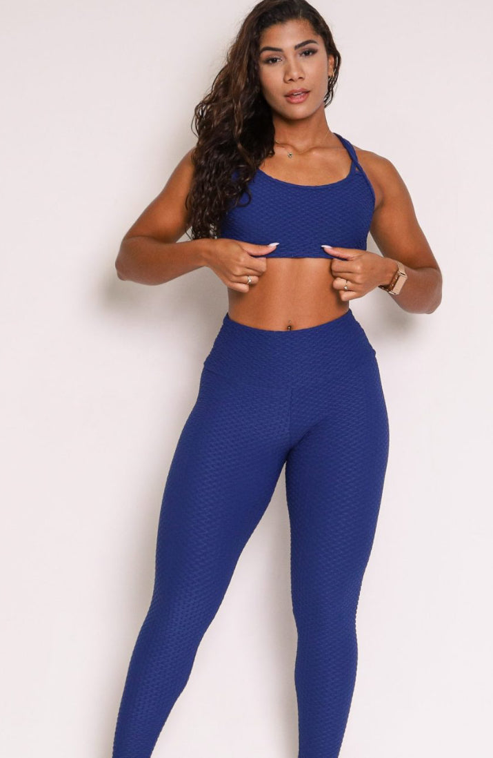 Lu Navy Soft Textured Sports Bra