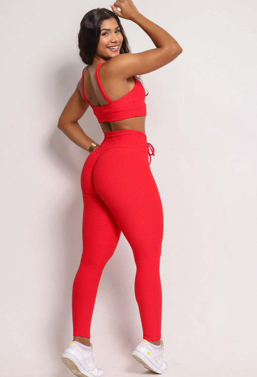 Laila Red Soft Textured Scrunch Leggings
