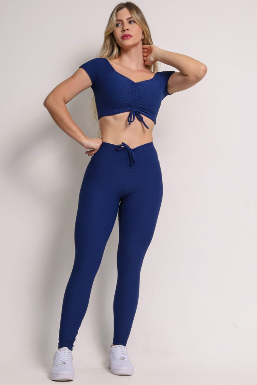 Laila Navy Soft Textured Scrunch Leggings
