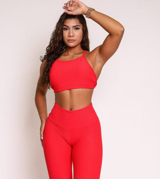 Paula Red Soft Textured Sports Bra