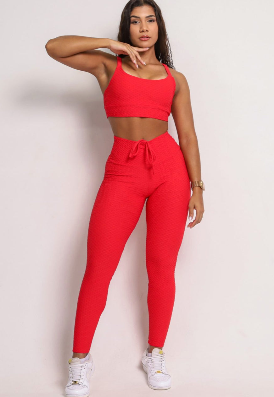 Laila Red Soft Textured Scrunch Leggings