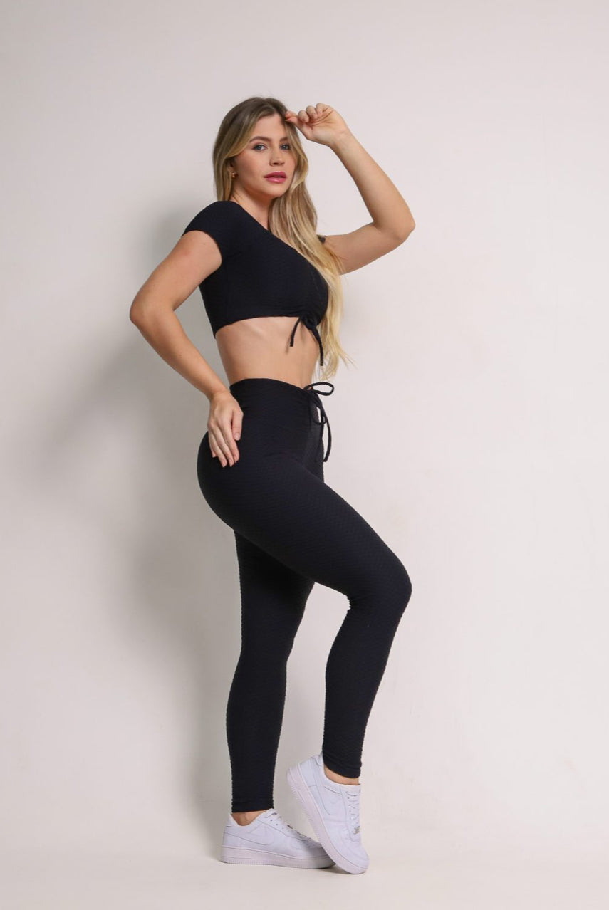 Laila Black Soft Textured Scrunch Leggings