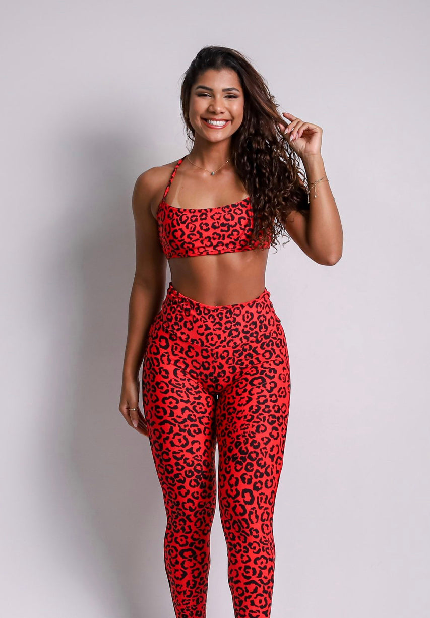 Macie Red Cheetah Sports Bra