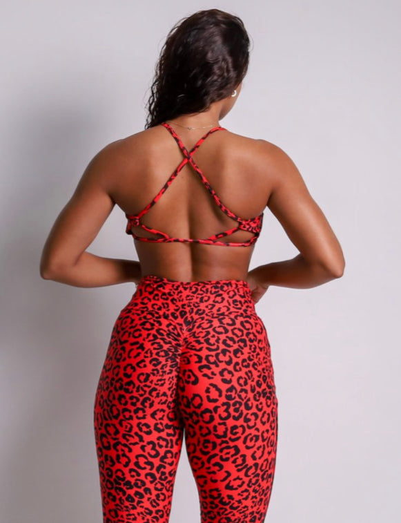 Macie Red Cheetah Sports Bra