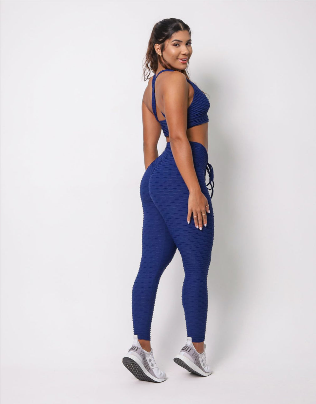Navy Tulip Texture Scrunch Legging Set