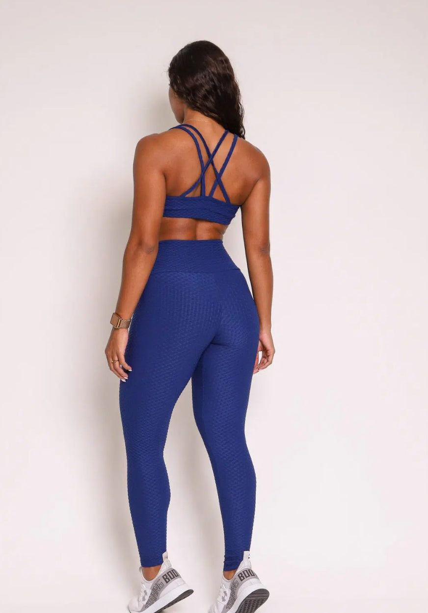 Lu Navy Soft Textured Sports Bra