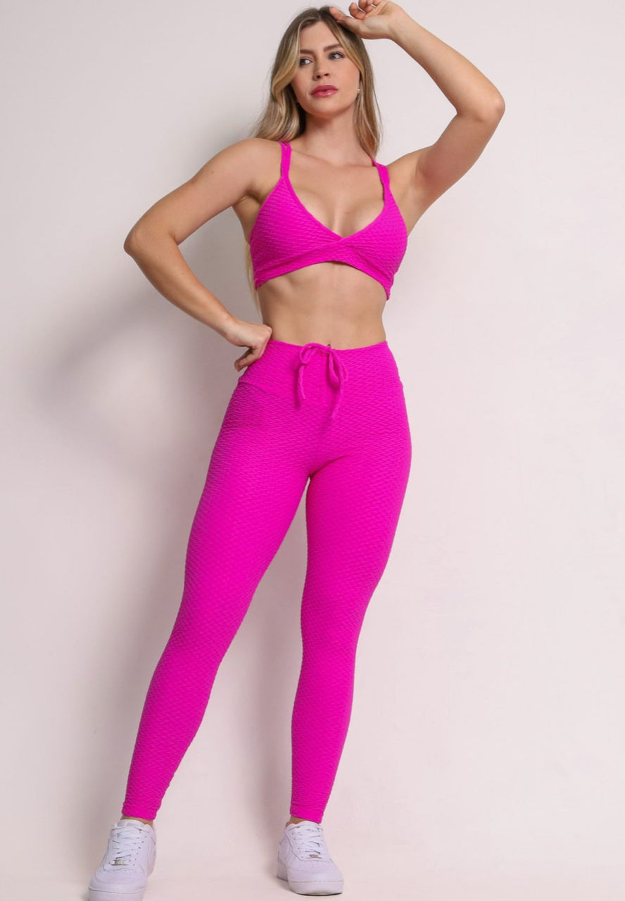 Laila Pink Soft Textured Scrunch Leggings