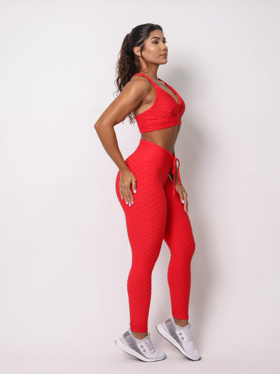 Laila Red Waves Textured Scrunch Set