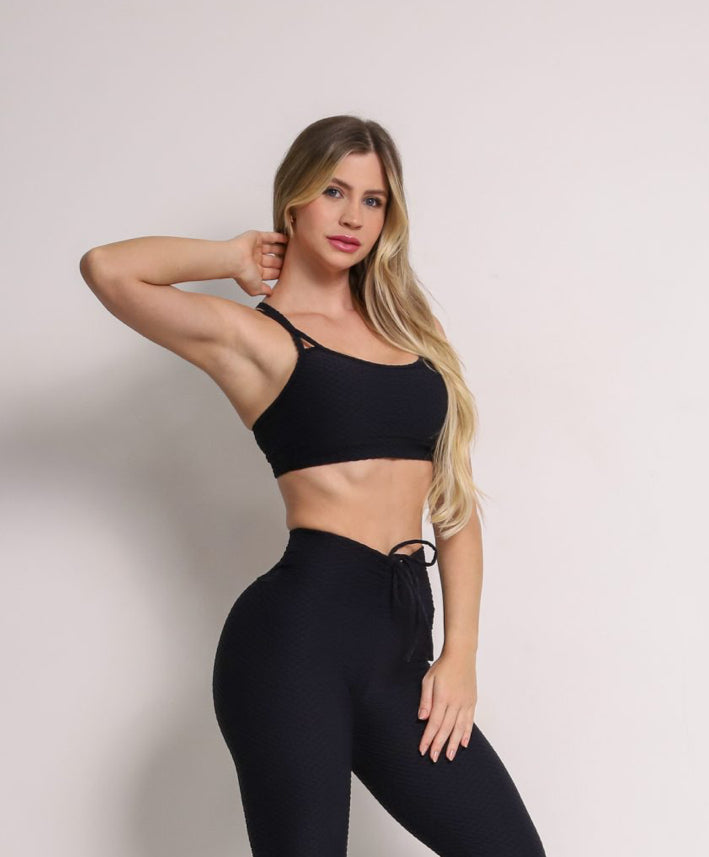 Lu Black Soft Textured Sports Bra