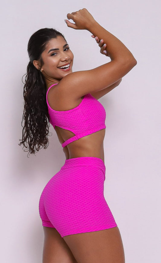Ju Pink Soft Textured Sports Bra