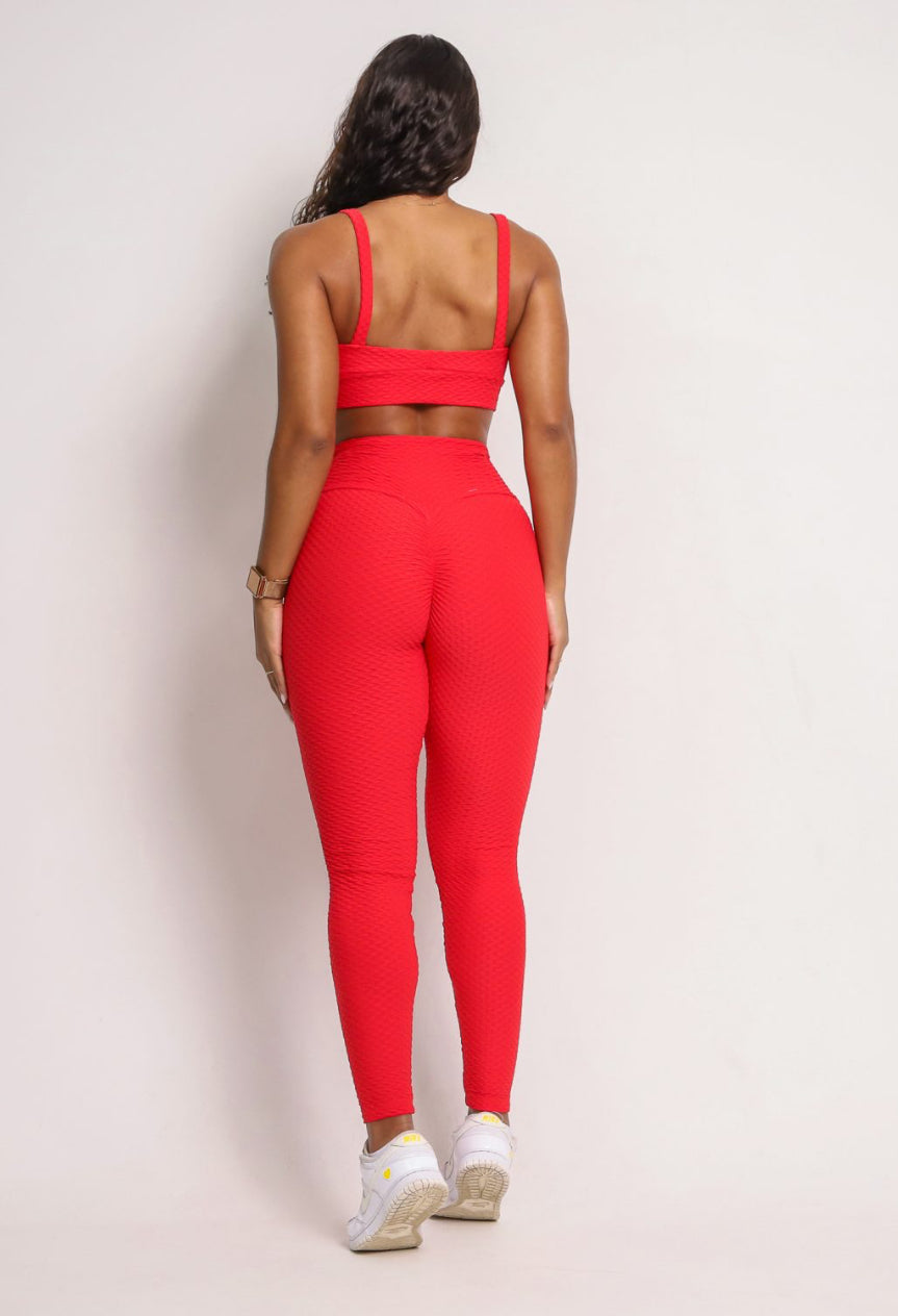 Laila Red Soft Textured Scrunch Leggings