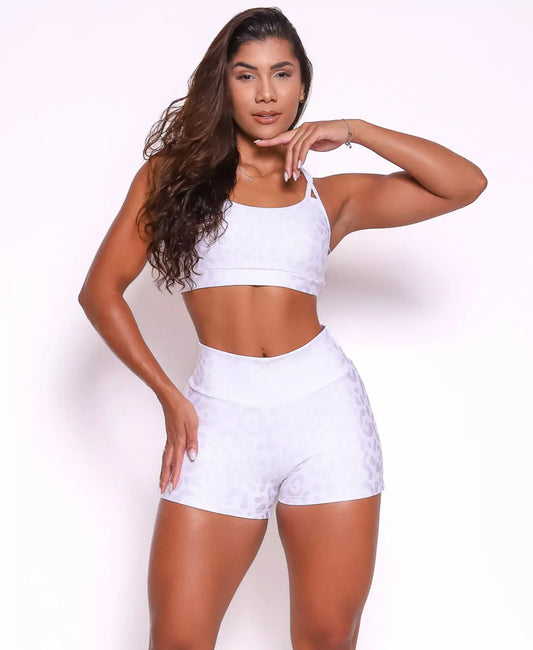Animal Print White Compression Short Set