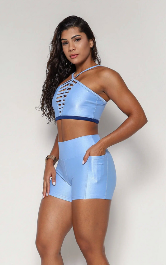Cindy Pockets Blue Sky Shorts Set