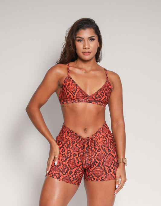 Red Snake Scrunch Shorts