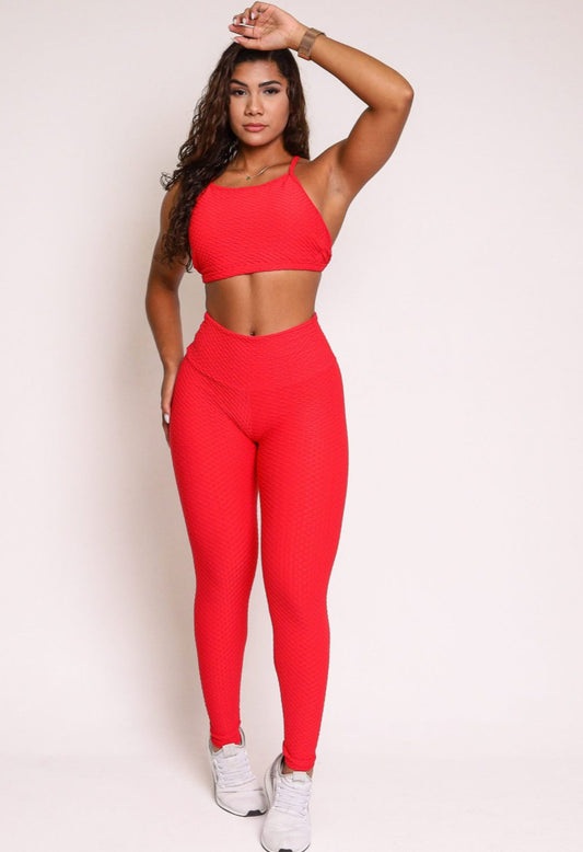 Lily Red Soft Textured Leggings
