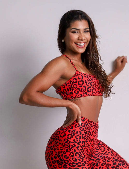 Macie Red Cheetah Sports Bra
