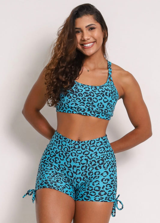 Lu Petrol Blue Cheetah Sports Bra