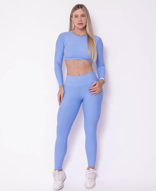 Light Blue Basic Leggings + Long sleeve crop top