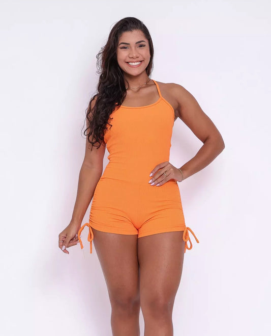 Cross Orange Jacquard Scrunch Romper